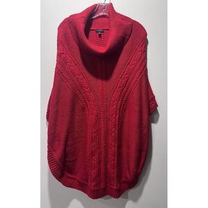 Talbots Pretty Red Multi-Weave Cowl‎ Neck Rounded Hem Poncho Small